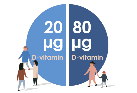 D-pearls 20 og 80 mikrogram vist i et cirkeldiagram