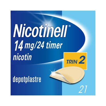 Nicotinell Depotplastre indeholder 14 mg nicotin per plaster og udløses over 24 timer. En æske indeholder 21 plastre